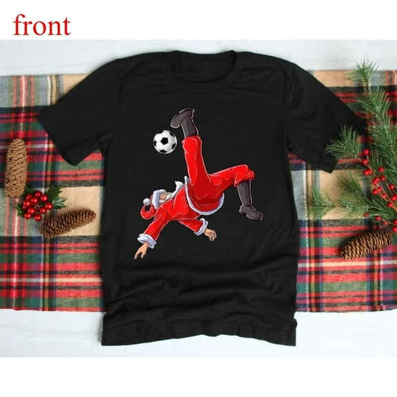 Soccer Christmas Tee T Shirt Graphic Tops Trendy and well-fitting Short Sleeve Round Neck Black S-5XL