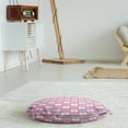 thumbnail image 3 of Abstract Art Round Floor Cushion with Handle, Geometric Stripes in Connecting Mosaic Inspired Rhombus Squares, Pillow for Living Room & Dorms, 18" Round, Pale Fuchsia Lime Green, by Ambesonne, 3 of 4