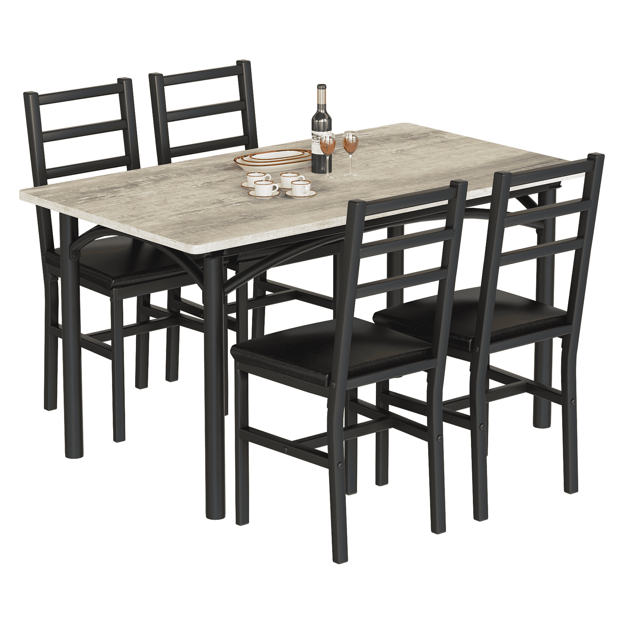baxluxe 4-Person Dining Set, Farmhouse Kitchen Table and Chair Set, Solid Wood Dining Table with 4 PU Upholstered Chairs, Suitable for Kitchens, Apartments, Dining Rooms, Farmhouse Gray