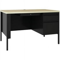 Lorell LLR03156 30 x 48 in. Single-Pedestal Teachers Desk, Black & Maple