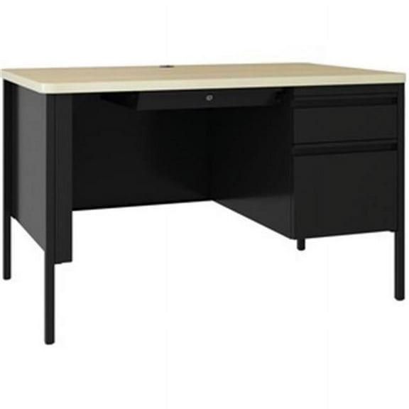Lorell LLR03156 30 x 48 in. Single-Pedestal Teachers Desk, Black & Maple