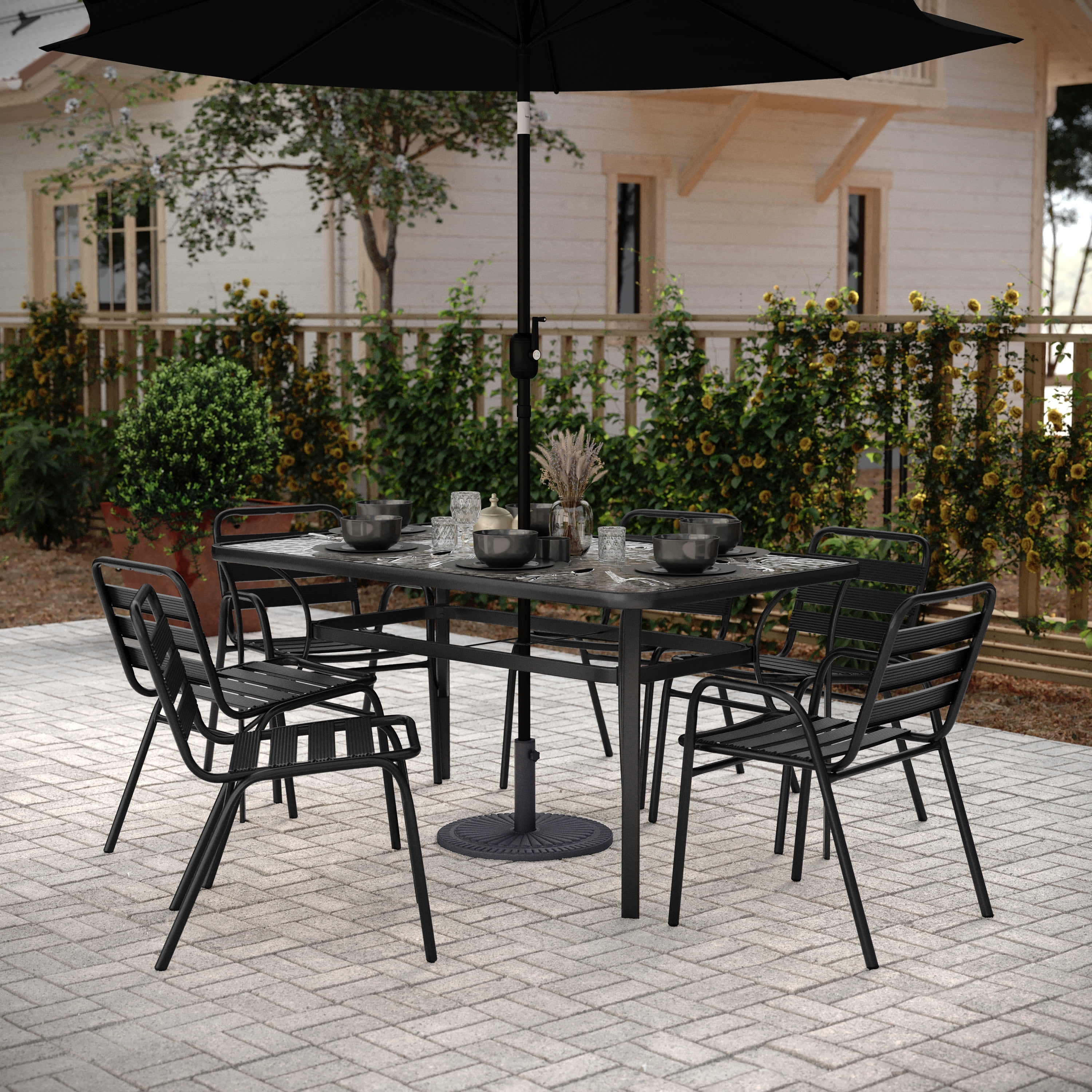Flash Furniture 32 Round Plastic Cement Steel Patio Umbrella Base
