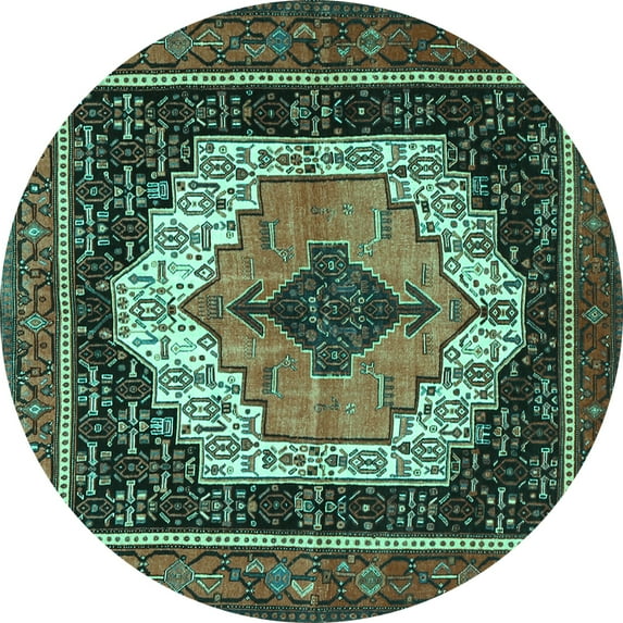 Ahgly Company Indoor Round Persian Turquoise Blue Traditional Area Rugs, 3' Round