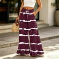 thumbnail image 7 of Striped Palazzo Pants Women Casual Oversized Gaucho Wide Leg Ruffle Flowy Pants with Pockets Baggy Vacation Summer Petite Pull On Pants Wine XL, 7 of 7
