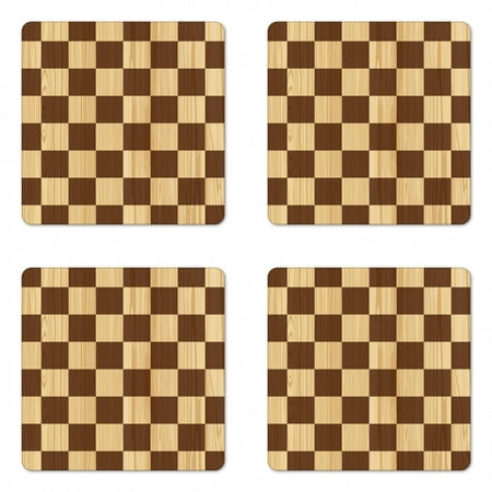 

Checkered Coaster Set of 4 Empty Checkerboard Wooden Seem Mosaic Texture Image Chess Game Hobby Theme Square Hardboard Gloss Coasters Standard Size Brown Pale Brown by Ambesonne