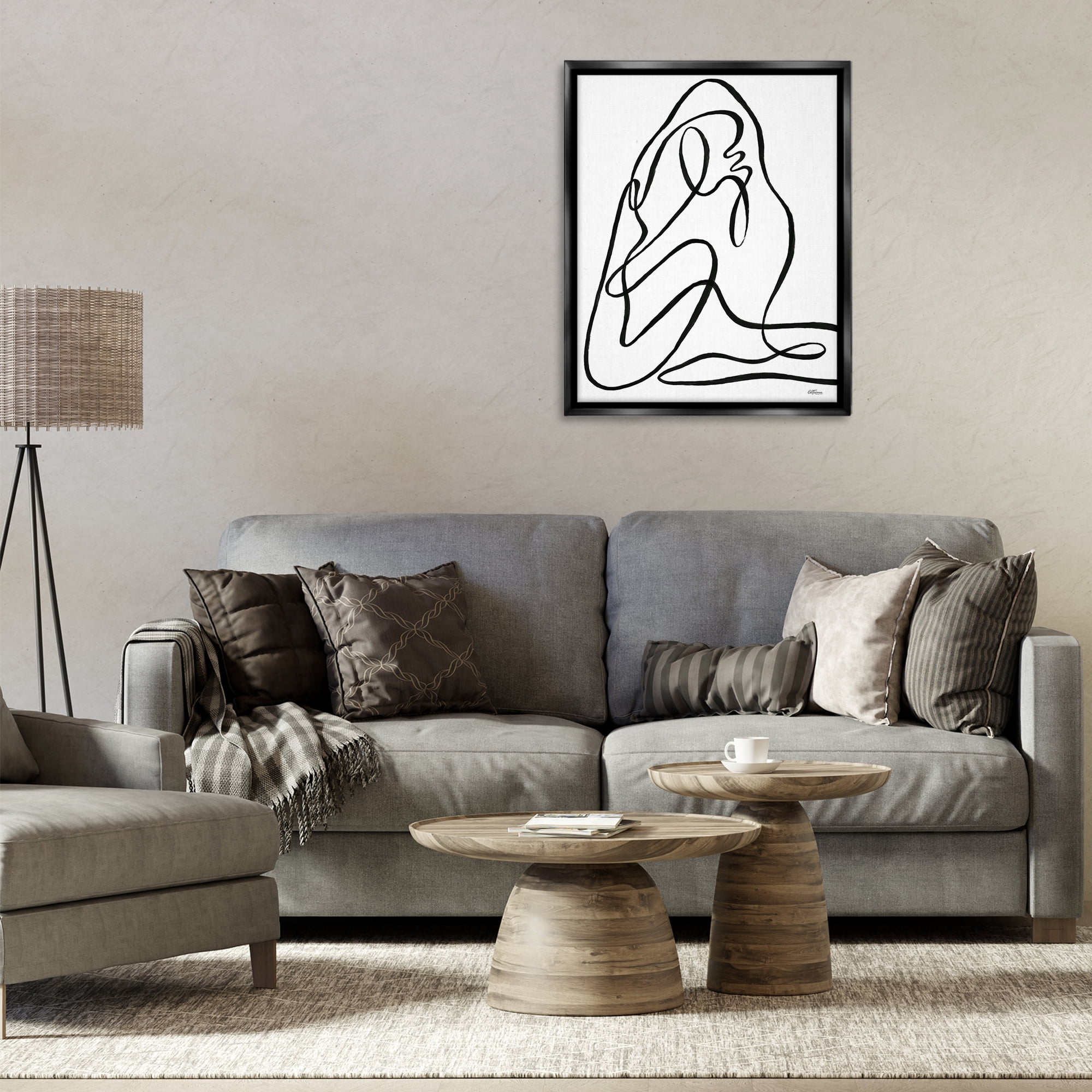 Stupell Industries Continuous Line Doodle Abstract Painting Black Floater Framed Canvas Art Print Wall Art, 25 x 31