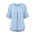 thumbnail image 7 of WRFWUL Womens Elegant Button Blouses Casual Crewneck Tiered Ruffle Sleeve Shirts Loose Fit Curved Back Chiffon Tops, 7 of 7