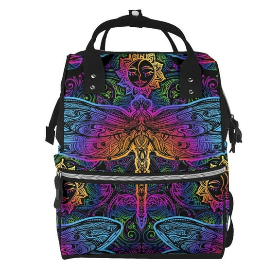 Yiaed Indian Mandalas Dragonfly Print Multi-Function Travel Backpack Nappy Bags, Nursing Bag, Fashion Mummy, Roomy Waterproof for Baby Care, Stylish and Durable