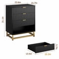 thumbnail image 3 of Homhougo Black Nightstand with 4 Drawer Bedside Table, Golden Base and Geometric Pattern for Bedroom, Living Room, 3 of 6