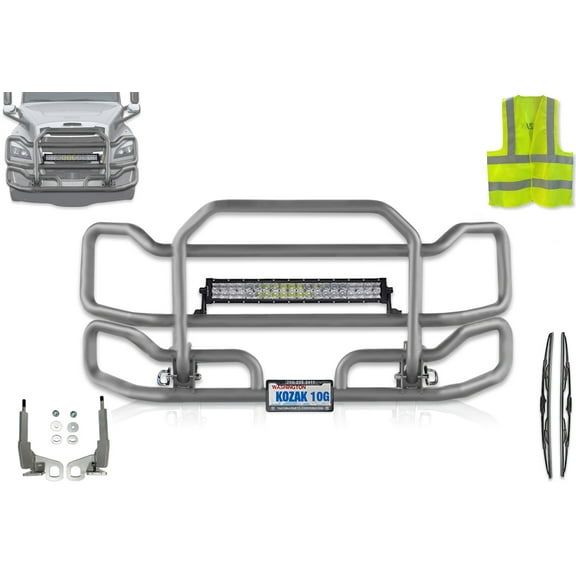 Front Grey Grille Deer Moose Brush Bumper Guard Large Compatible with Freightliner Cascadia 2018  (without Fogs)