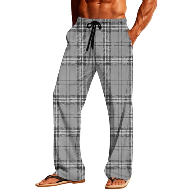 Ceisia Mens Plaid Pajamas Pants Elastic Waist With Pockets Sleep Soft Lounge Sleep Bottoms Gray M Gift