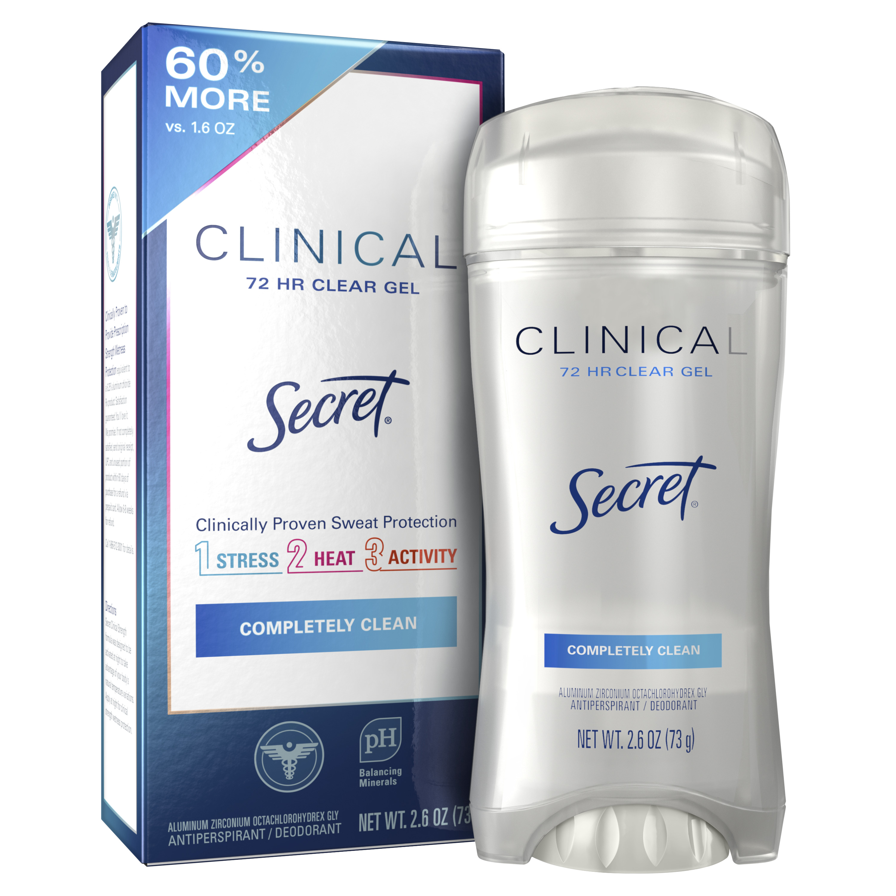 Secret Clinical Strength Clear Gel Antiperspirant and Deodorant, Completely Clean, 2.6 oz - image 2 of 6