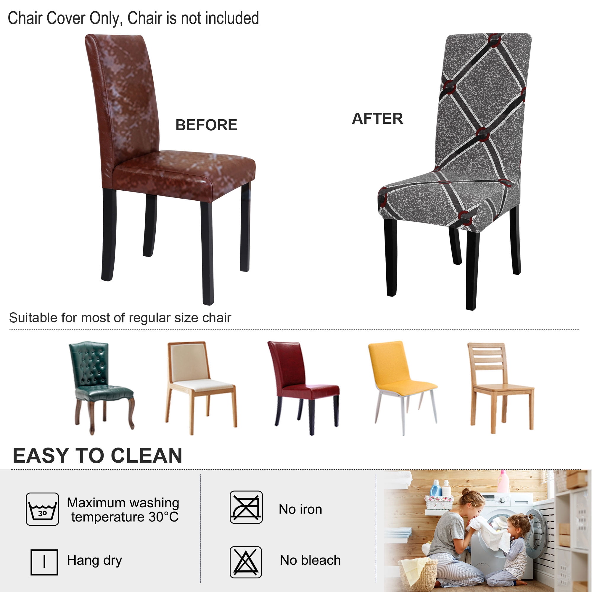 Unique Bargains Geometric Pattern Dining Room Chair Cover Gray and White
