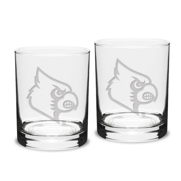 Louisville Cardinals Set of 2 Traditional Double Old Fashioned Glasses