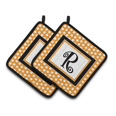 

Monogram Initial R Orange Polkadots Pair of Pot Holders