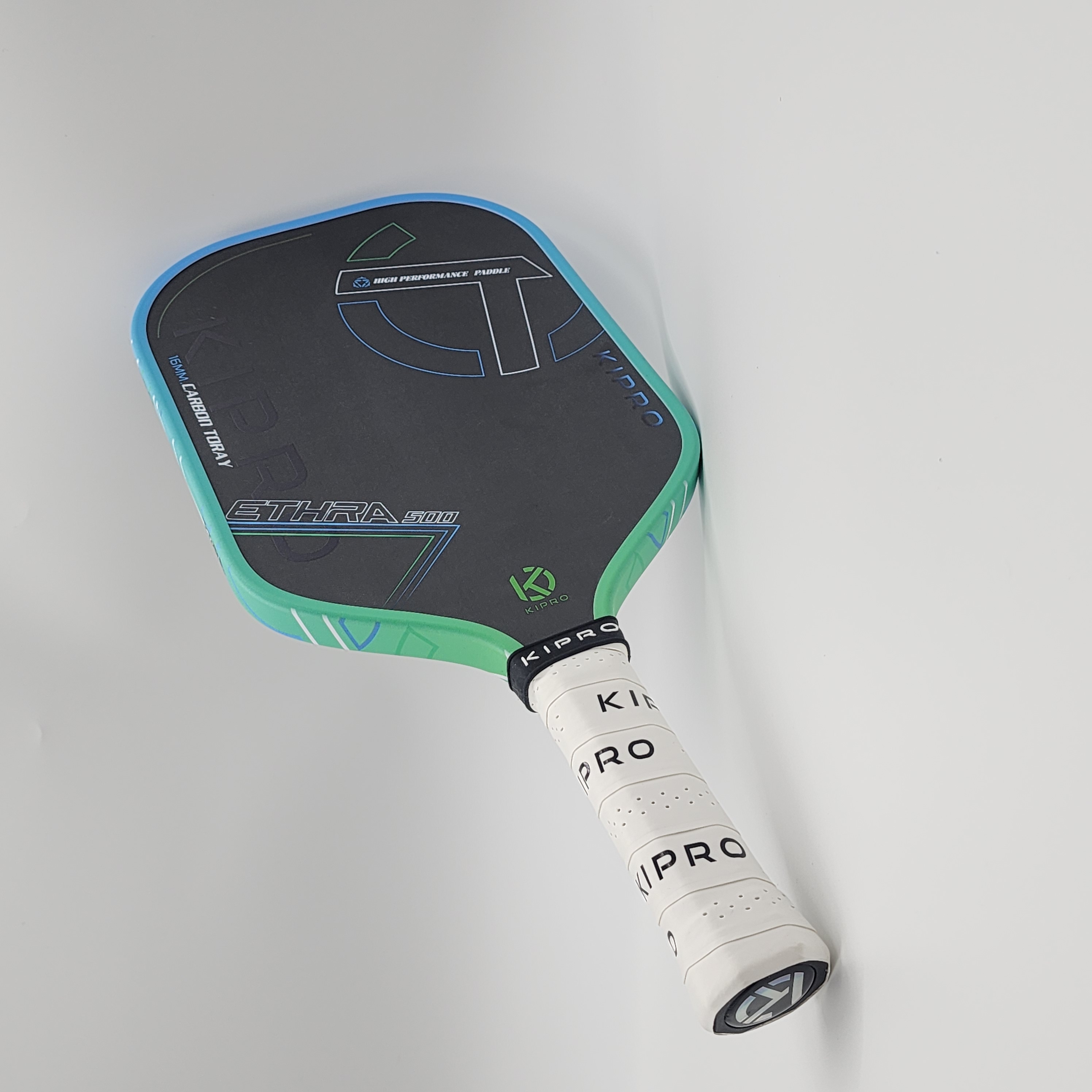 Kipro Hyperion Carbon Friction Surface 16mm Pickleball Paddle with Racket Cover, Elongated Handle, Black
