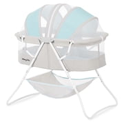 Dream On Me Karley Bassinet in Blue and Grey, Quick Fold and Easy to Carry, Large Storage Basket