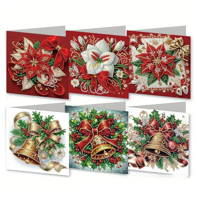 SharkTRUE 6 PCS Diamond Art Painting Christmas Greeting Cards - DIY Snowman Craft Card Making Kits for Adults & Kids, 11.70 Inch Paper Xmas Postcards with Tutorial, Personalized Holiday Gifts & Home