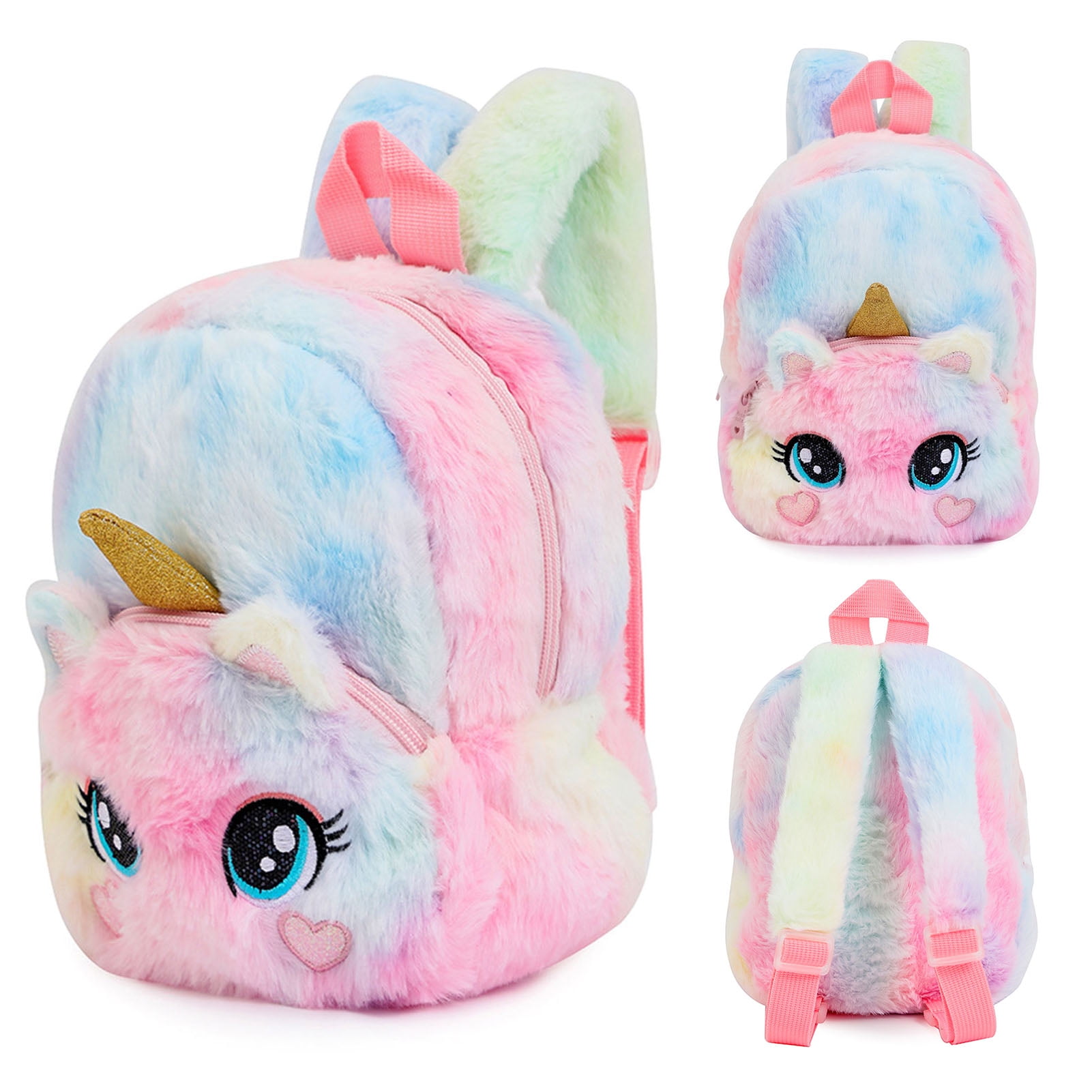 Fluffy Unicorn Plush Backpack School Nursery Rucksacks Cabin Luggage Travel Bags 