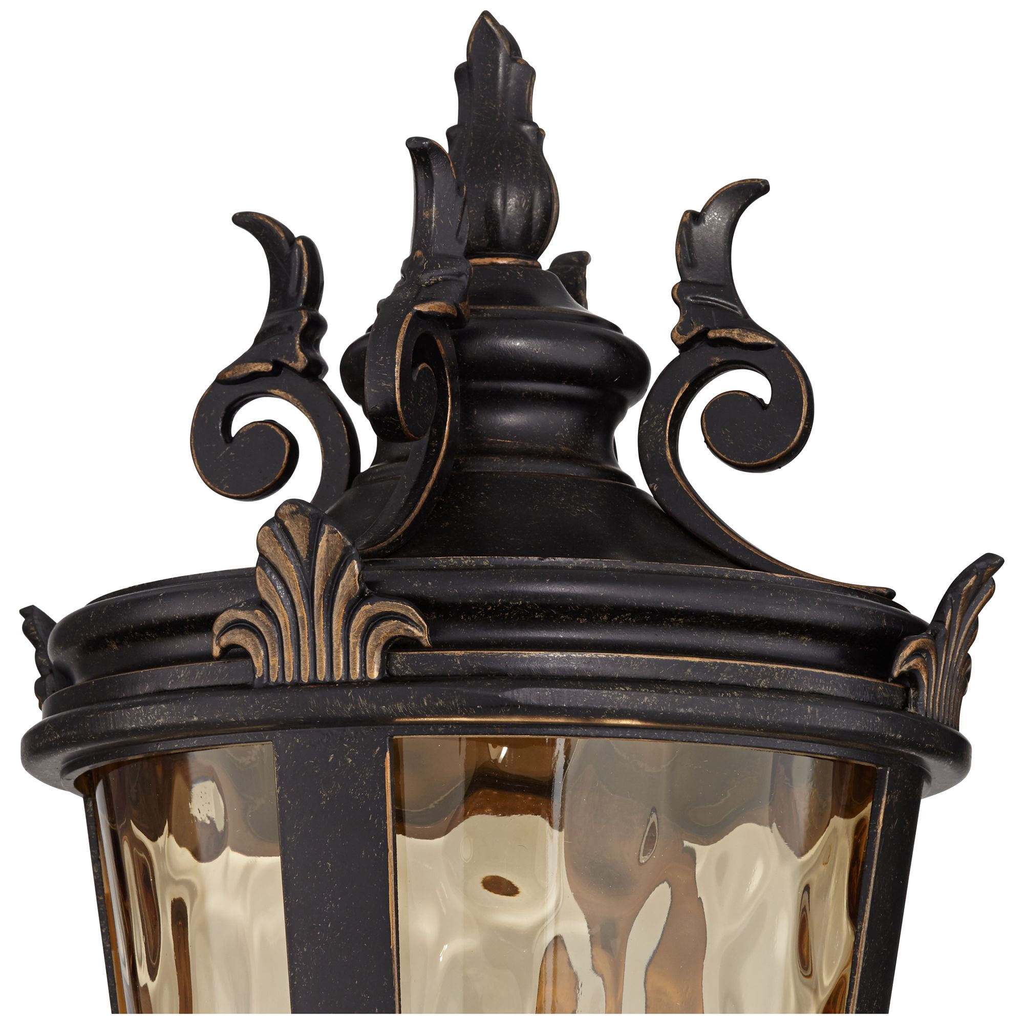 John Timberland Casa Marseille Rustic Vintage Outdoor Post Light Veranda Bronze Scroll 28" Champagne Hammered Glass for Exterior Barn Deck House Home