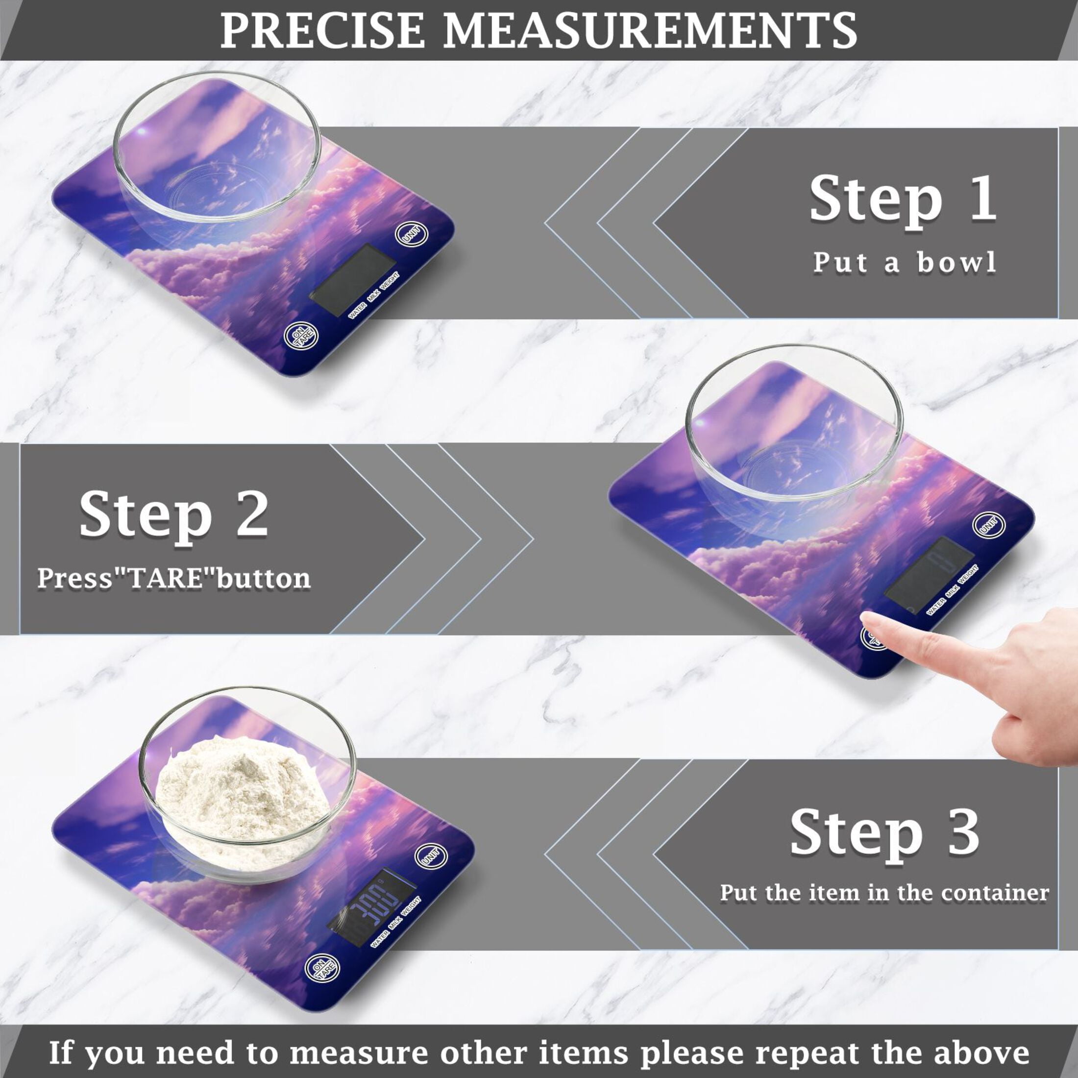 Purple Starry Sky Food Scale Digital Kitchen Scale Waterproof Tempered Glass Tare Function 11 lb for Baking Cooking Meal Prep