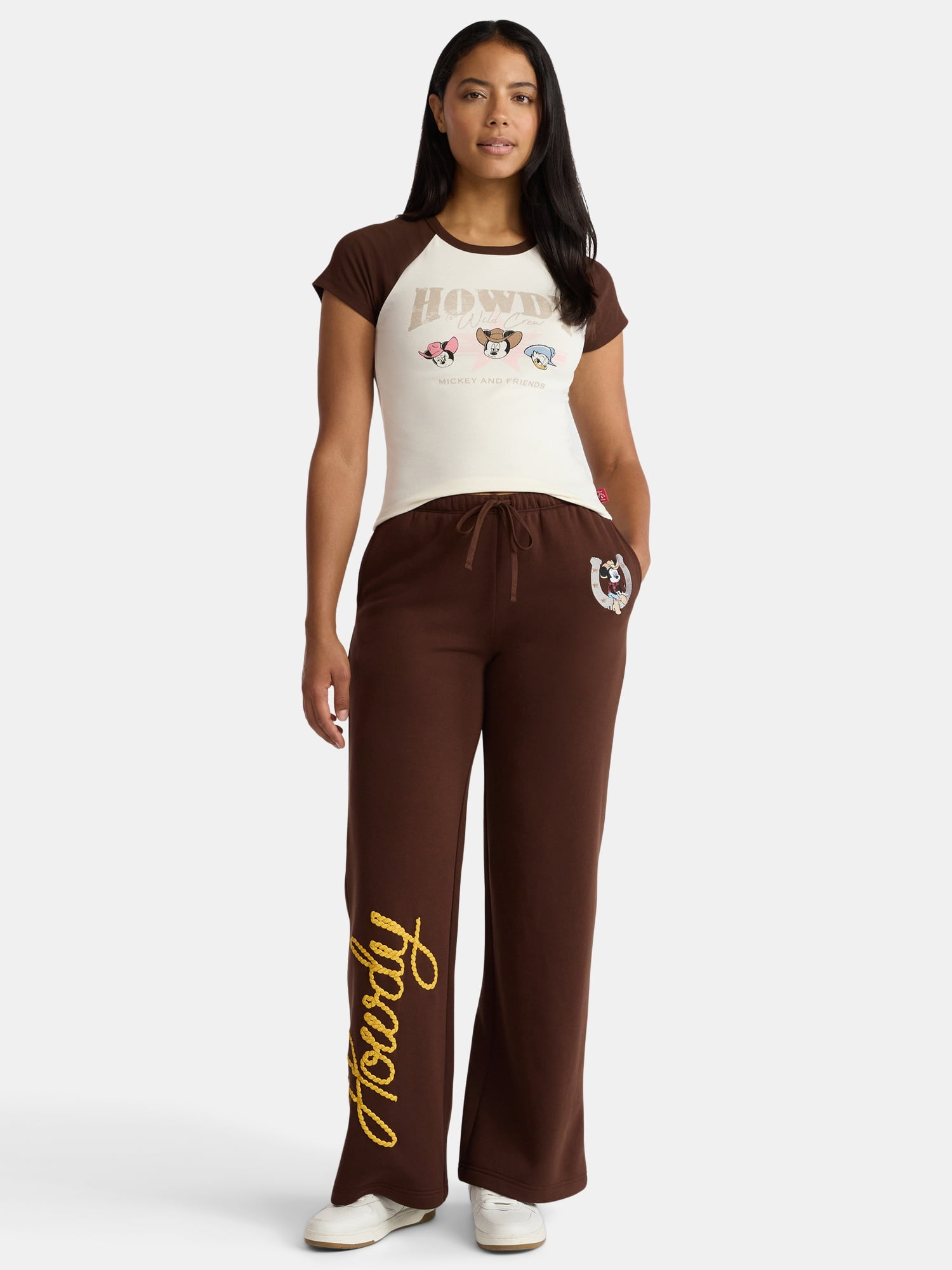 Disney Mickey Mouse Women's Graphic Wide Leg Jogger Pants, Sizes XXS-XXL