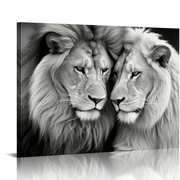 NIJIAN Lion and Lioness Canvas Wall Art Black and White Animals Couple Pictures Prints Abstract Wildlife Painting Minimalist Artwork for Living Room Bathroom Bedroom Office Wall Decor To Hang
