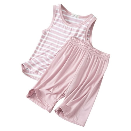 

Toddler Kids Girls 2Pcs Outfits Clothes Set Children s Striped Tank Shorts Two Piece Summer Boys Loose Sleeveless Pajamas Thin Girls Air Conditioned Loungewear Pink 110