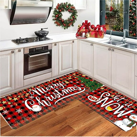 PALIFEUR Christmas Kitchen Rugs Set of 2, Red Christmas Snowflake Rugs, Non-Slip Kitchen Rug, Washable Kitchen Mats for Christmas Kitchen Decor Festival Holiday Party Decorations