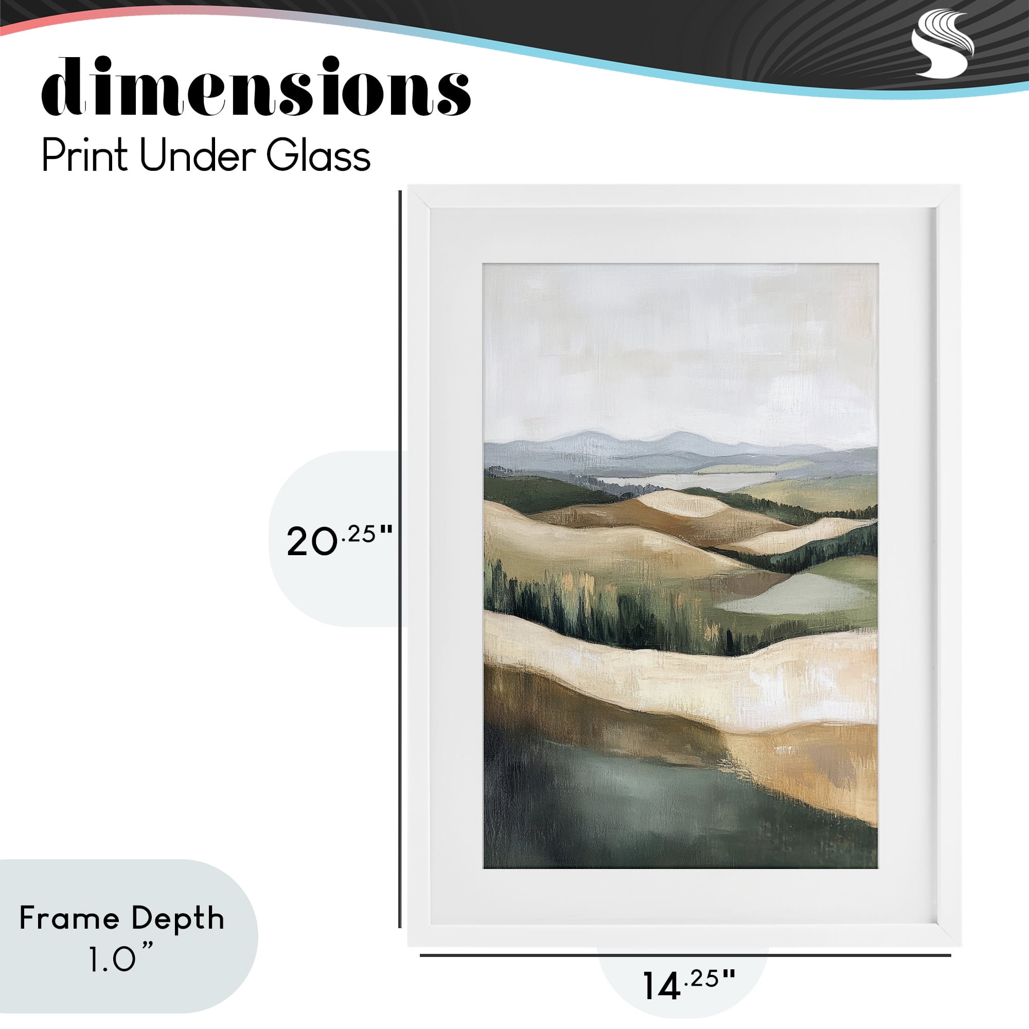Stupell Industries Tranquil Rolling Hills & Fields White Framed Print Under Glass, design by Petal Prints Design