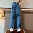 thumbnail image 2 of GXWEA Baggy Jeans Kids Girls Jeans Size 10-12 Girls Jeans Pants Wide Leg/Skinny Denim Pant High Waist Elastic Band Casual With Pockets Kids, 2 of 7