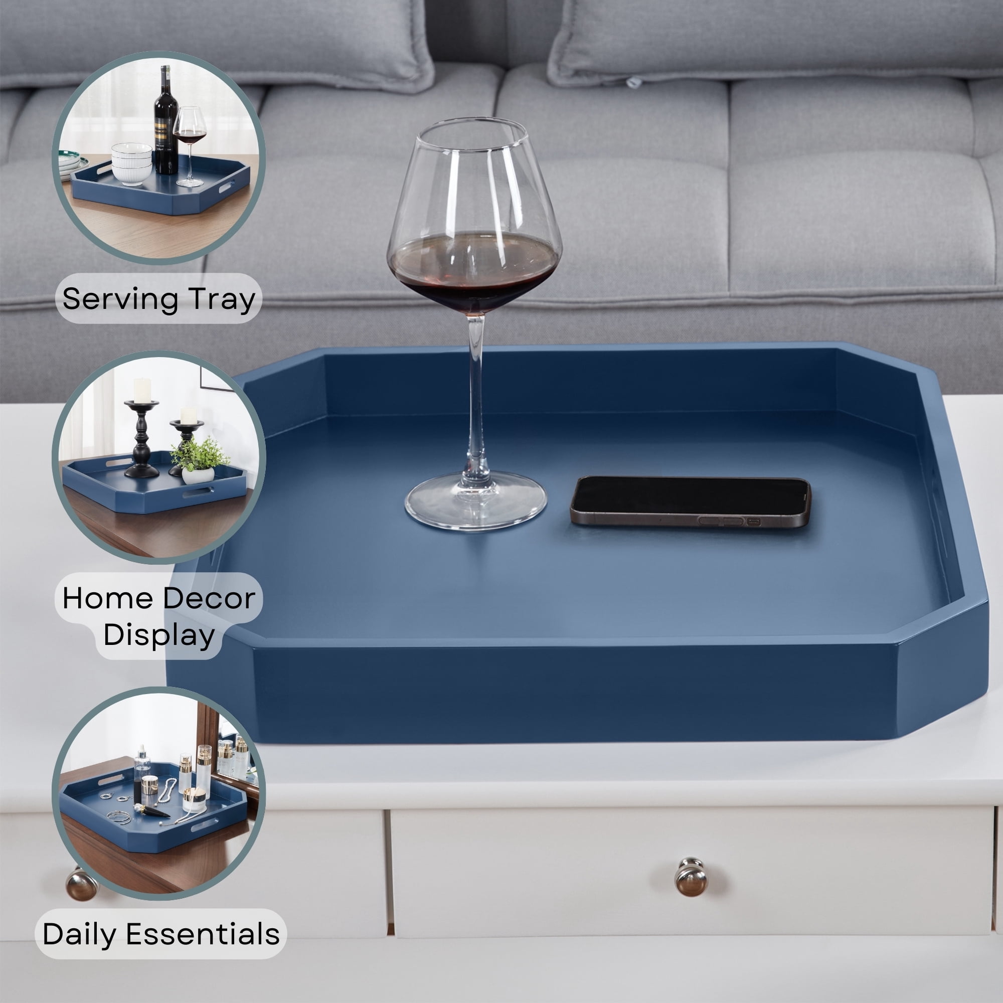 Convenience Concepts Palm Beach Geometric Decorative Serving Tray, Cobalt Blue