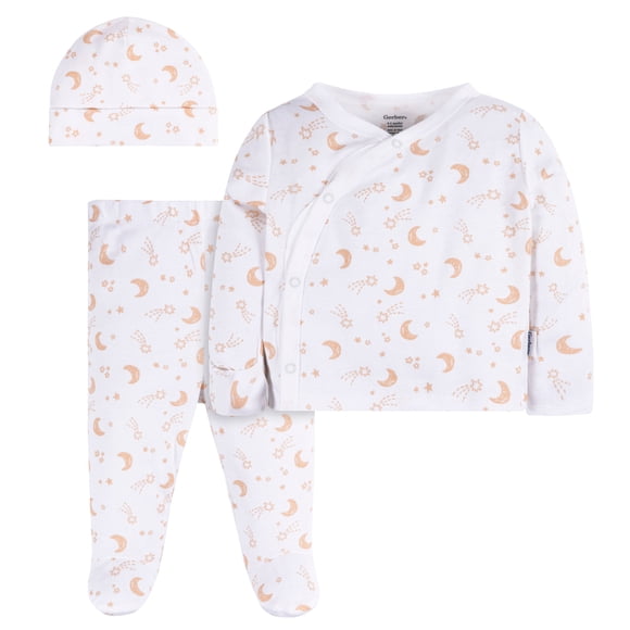 Gerber Essentials conjunto bebé 3 piezas algodón gorro mameluco pijama
