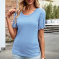 thumbnail image 4 of Wycnly Womens Tops Dressy Casual Beach Going out Fashion Puff Sleeve Slim Fit Lightweight Tunic Shirts Summer Short Sleeve Round Neck Tops Solid Blouse Sky Blue l, 4 of 5