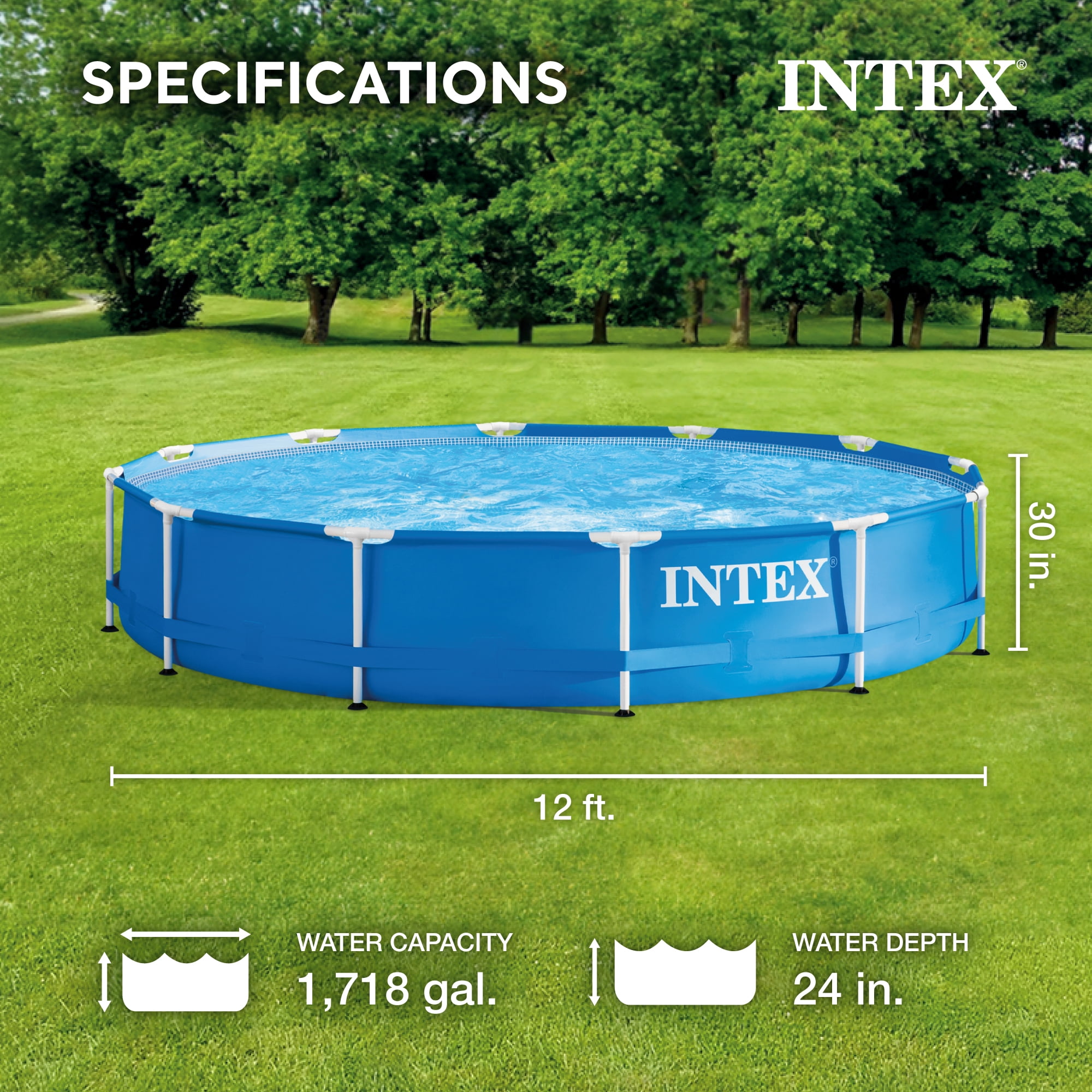 INTEX Round Metal Frame Above Ground Swimming Pool, Blue