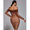 thumbnail image 3 of Vestido midi BELLA BARNETT Sexy fruncido con hombros descubiertos, marrón, 3 of 6