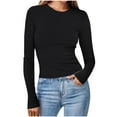 thumbnail image 2 of Sakmal Womens Tops Long Sleeve Black Slim Solid Crew Neck Comfortable T-Shirts Womens Shirts Under $5, 2 of 6