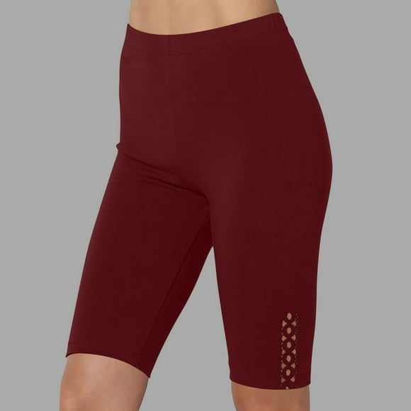 Tnhcen Women's Knee-Length Yoga Pants with Lace Splicing Milk Fleece Fitness Leggings Solid Color Workout Pants S-3XL