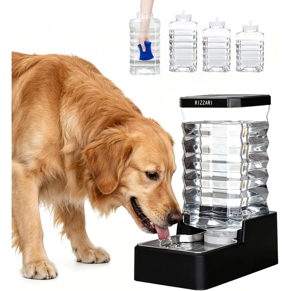 RIZZARI Stable Anti-Spill Base 2.64 Gallon Stainless Steel Water Bowl Dispenser for Pets