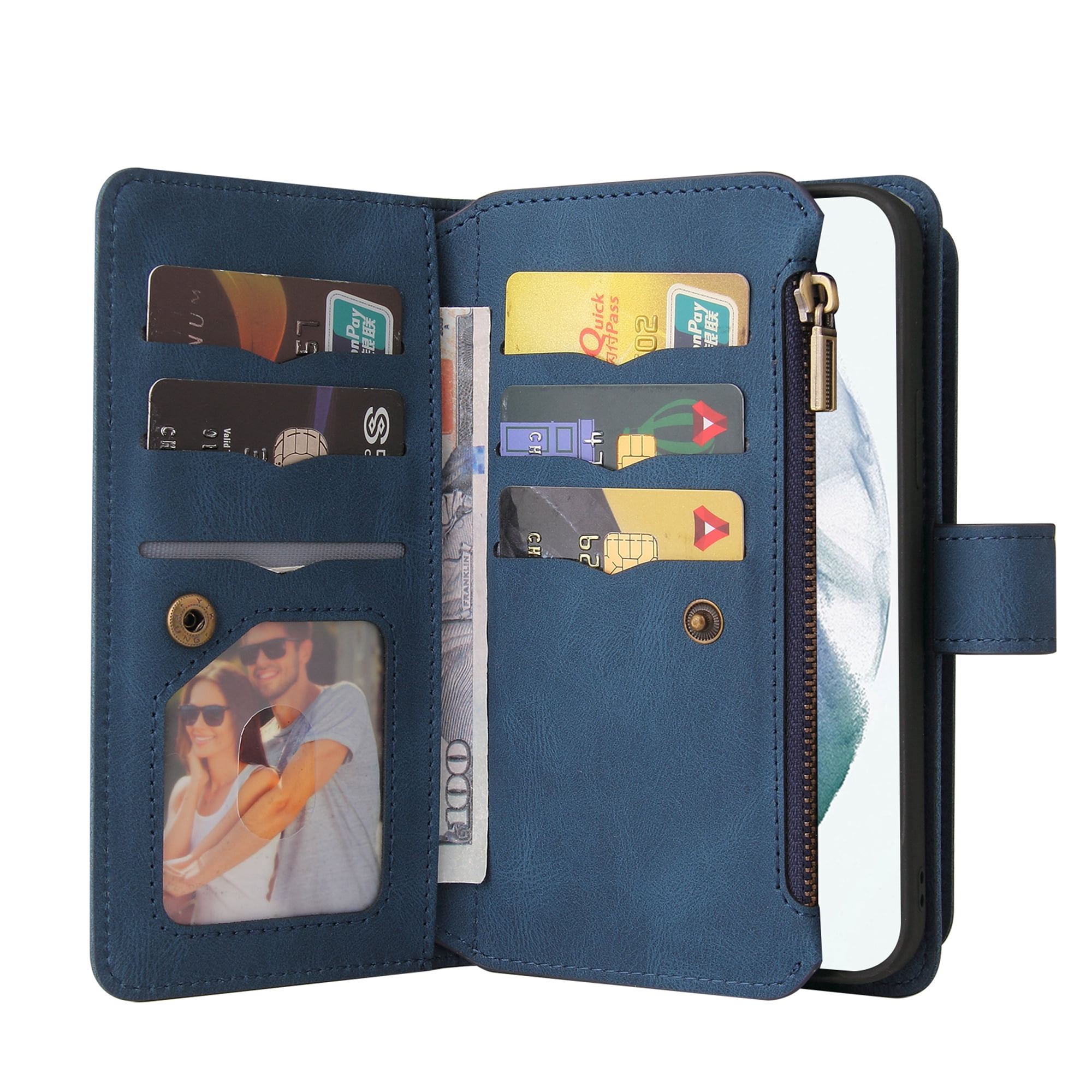 Phone Case for Samsung Galaxy S24 Ultra, S24 Ultra Wallet Case, Luxury Folio Flip Leather Cover [Zipper Pocket] [Wrist Strap] [Kickstand] for Samsung Galaxy S24 Ultra, Blue