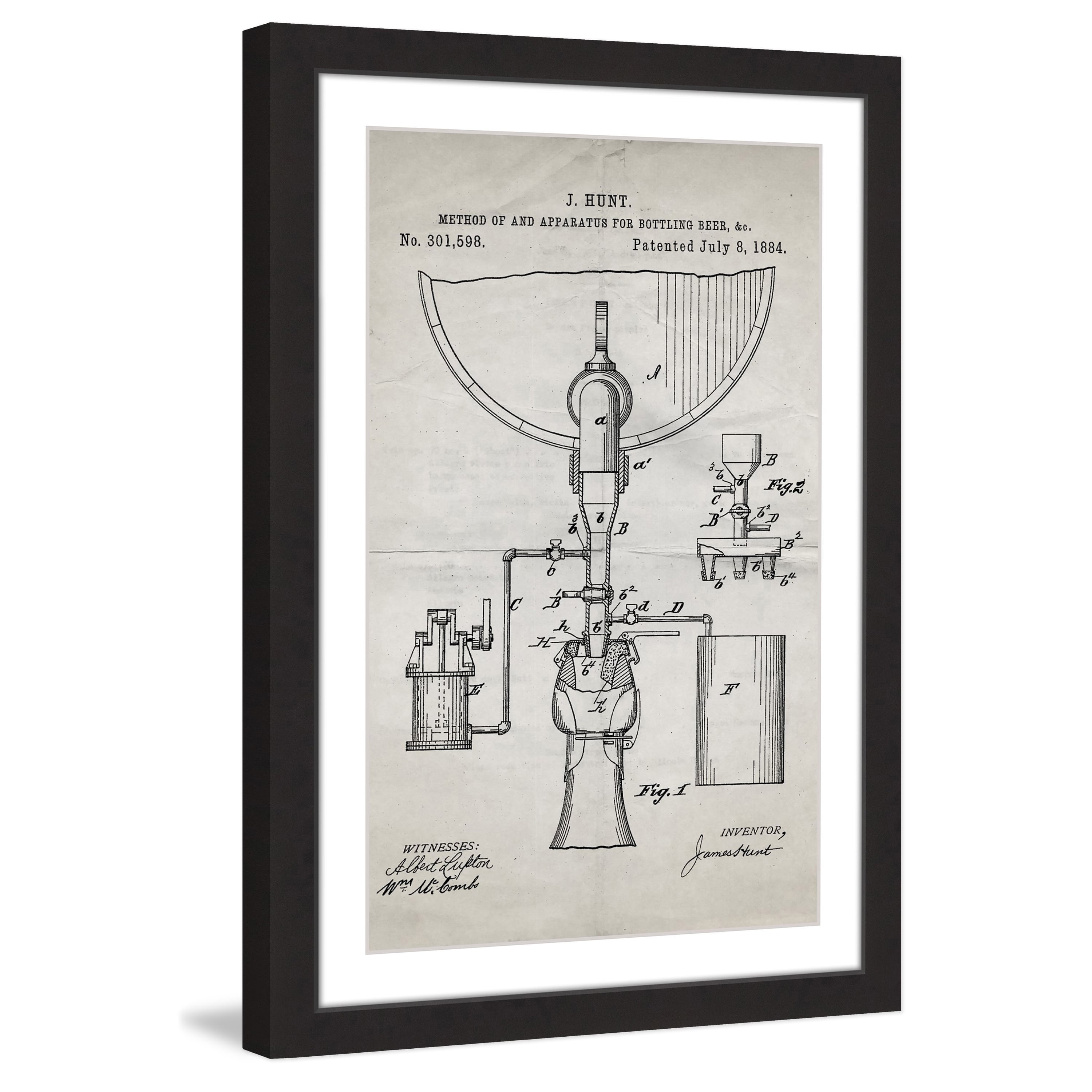 "Bottling Beer 1884 Old Paper" Framed Painting Art Print, 16" x 1.5"