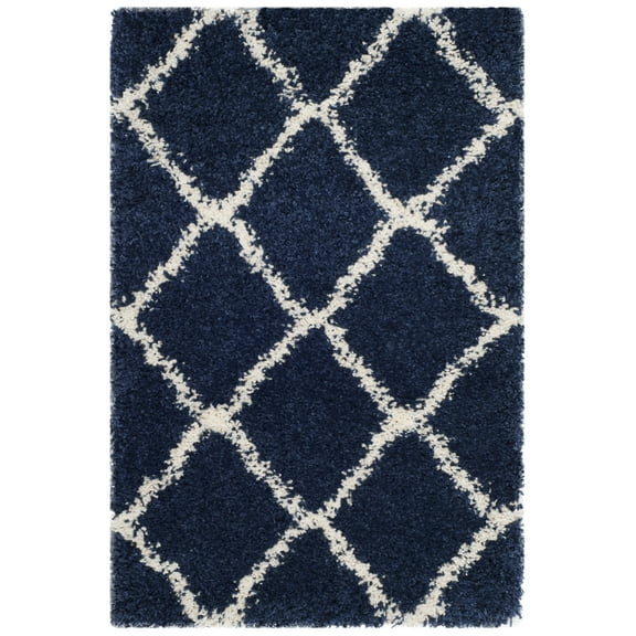 SAFAVIEH Hudson Aline Geometric Shag Area Rug, Navy/Ivory, 2'3" x 3'9"