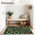 thumbnail image 3 of ODIKA 8'x10' Machine Washable Non-Slip Area Rug, Festive Holly Berry Wreath with Pine Cone Accent Floor High Traffic Rug with Pad, Green, 606117, 3 of 8
