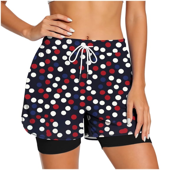 Ailaofu Womens Fashion Prints 2 in 1 Running Shorts Drawstring Elastic Waist Quick Dry Workout Shorts with Liner for Gym Training