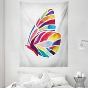 Interestprint Decor Tapestry, Butterfly with Rainbow Colored Wings Geometric Lines Modern Artwork, Wall Hanging for Bedroom Living Room Dorm Decor, 60W X 80L Inches, Multicolor, by Ambesonne
