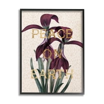 Stupell Industries Peace On Earth Phrase Purple Iris Elegant Pattern Botanical & Floral Painting Black Framed Art Print Wall Art, 16 x 20