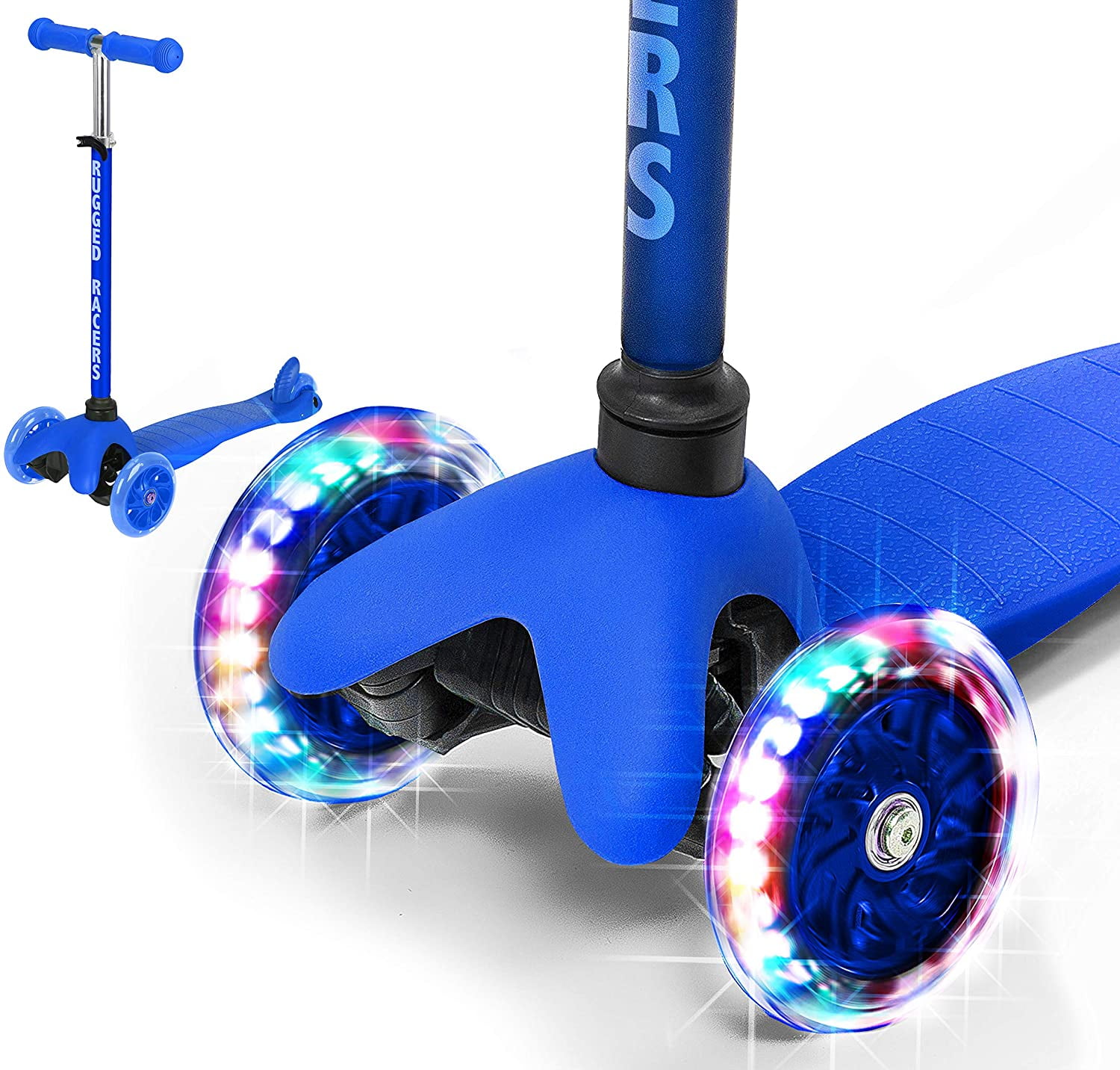 Rugged Racers&nbsp;3 Wheel Kick Scooter for Boys & Girls with LED Lights Dark Blue