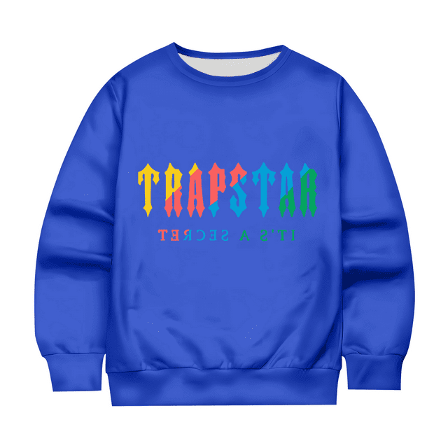 Hauts pour Enfants Trapstar Chandails en Molleton Col Rond Manches Longues Chandails en Molleton Graphiques Amples Trapstar Street Hip-hop Chandail Chandails en Molleton Garçons Filles Chandails en Molleton(Bleu, 140)