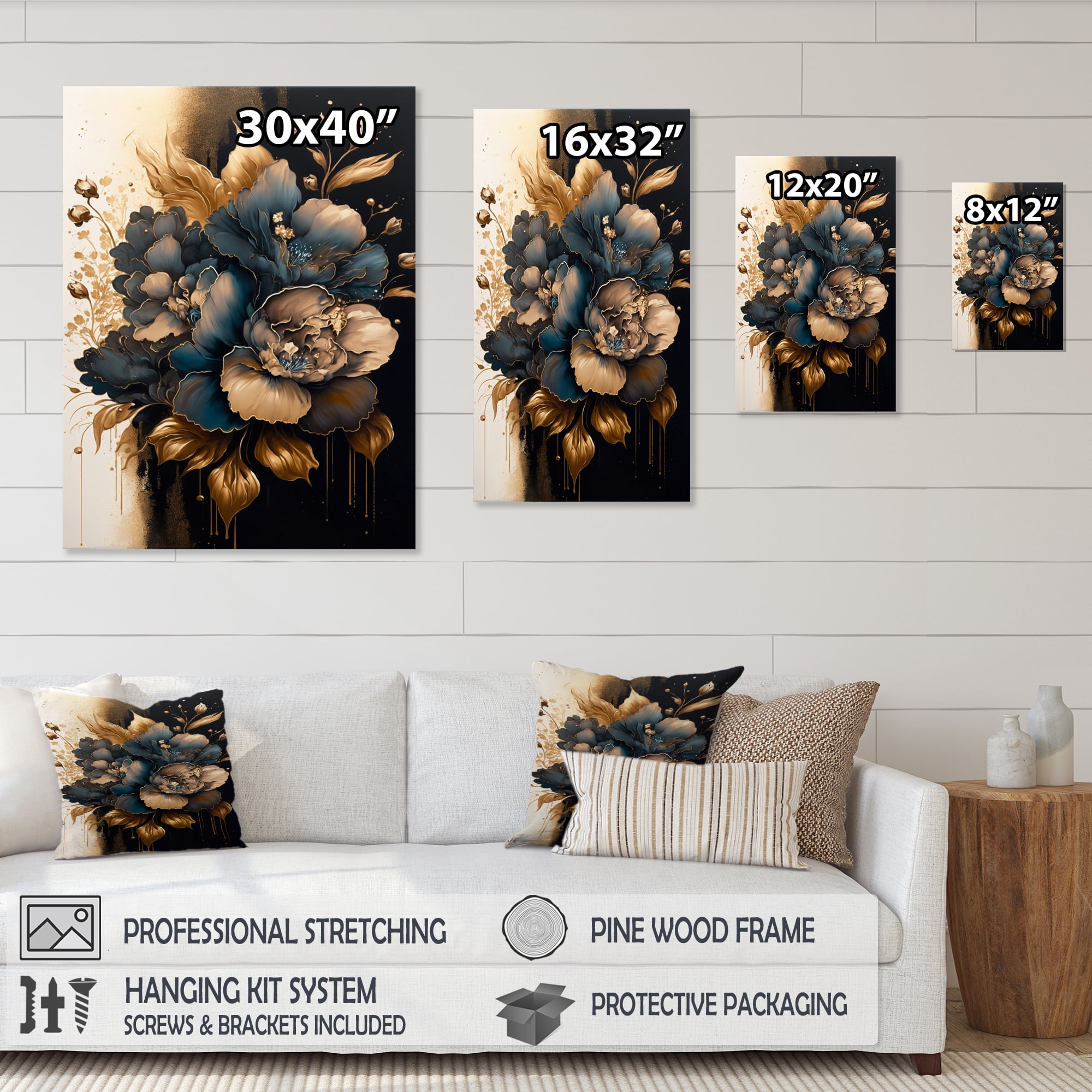 Designart Blue And Gold Gladiolus Flowers II Canvas Wall Art