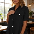thumbnail image 2 of Summer Dress for Women Trendy Button Down Shirt Dress Faux Denim Jean Short Sleeve Casual Dress with Pockets (XL, Black), 2 of 8